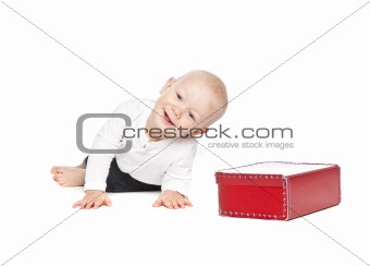 A boy and his red lunchbox