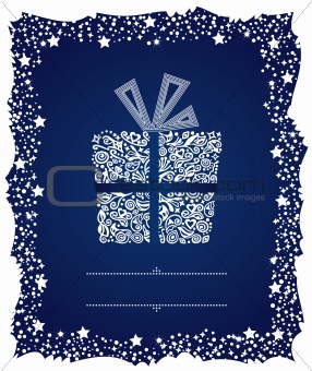 Gift box in a frosty Christmas frame