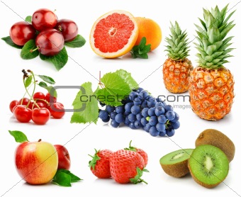 set of fruits and berries isolated on white