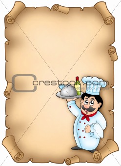 Chef holding meal on parchment