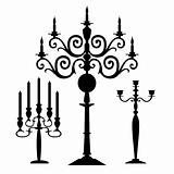 Set of vector candelabra silhouettes