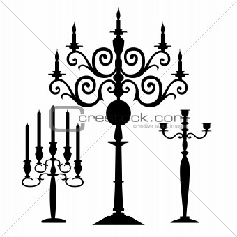 Set of vector candelabra silhouettes