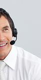 Portrait of a businessman with a headset on