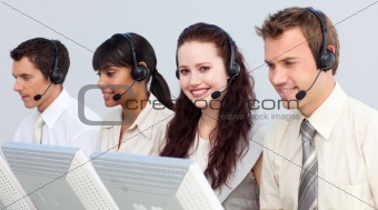 Attractivel woman working in a call center