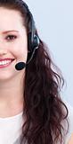 Smiling woman working with a headset on