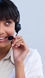 Portrait of an ethnic businesswoman working in a call center