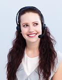 Beautiful woman working in a call center