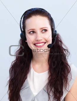 Beautiful woman working in a call center