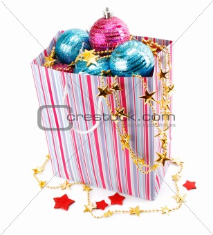 Christmas holiday decoration with blue balls and gold stars