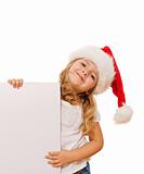 Little girl with christmas hat and white banner
