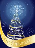 Merry Christmas card with Christmas tree and stars