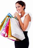 portrait of pretty young women smiling with shopping bag