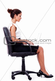 Portrait of a woman working with laptop