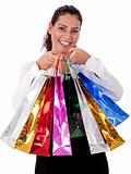 Close up of Happy Young woman with shopping bag
