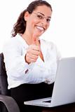 young business Woman showing thumbs up sign