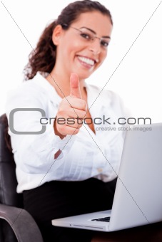 young business Woman showing thumbs up sign