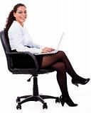 Smiling business woman with laptop