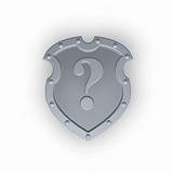 metal shield with question mark