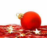 Christmas holiday decoration with red bowl and gold stars