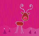 Doodle christmas reindeer Rudolph on snow