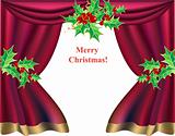 elegant theater curtain with holly. Vectorelegant theater curtain with holly. Vector