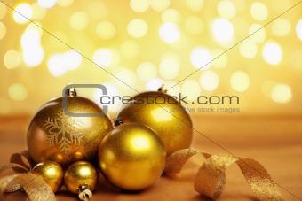 Golden Christmas ornaments with blur light