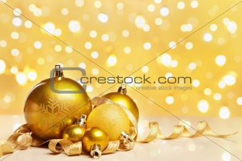 Golden Christmas ornaments with blur light