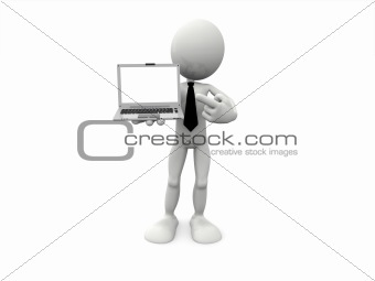 3D Character and Laptop Computer