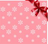 Red ribbon on pink snowflakes background