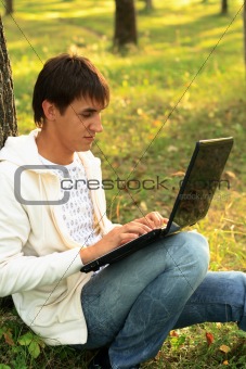Internet chatting in park