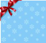 Red ribbon on snowflakes background