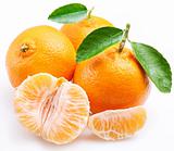 Tangerine with segments on a white background