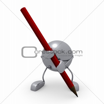 3d character and pencil