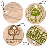 Set of round grunge tags for organic food