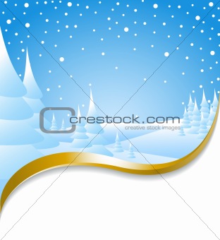 Christmas card with snowy landscape