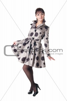 cheerful coquette in retro style dress.