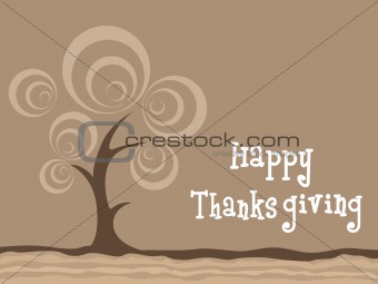 happy thanksgiving on brown background with tree