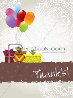abstract background with gifts ballons and thankyou text