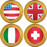 Flag Coins: USA, UK, Italy, Switzerland