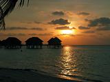 Maldives water house and sunset