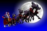 Santa is flying in front of the moon