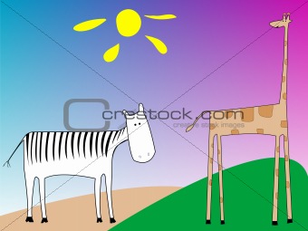 drawing of a zebra and giraffe