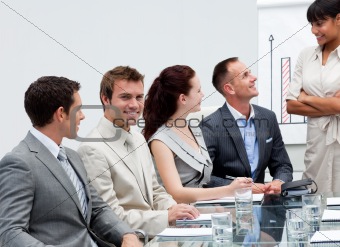 Smiling businessman in a presentation