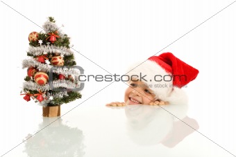 Happy boy with little christmas tree