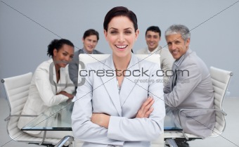 Happy businesswoman smiling in a meeting