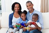 Happy young Afro-American family at home