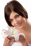 brunette with white lily