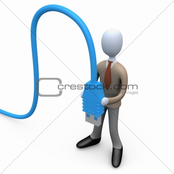 Business Man Holding A Computer Cable
