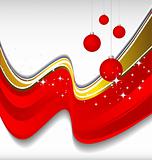 red background with Chrismas balls and waves