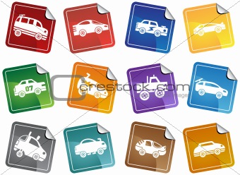 Hot Rod Race Car Sticker Icon Set